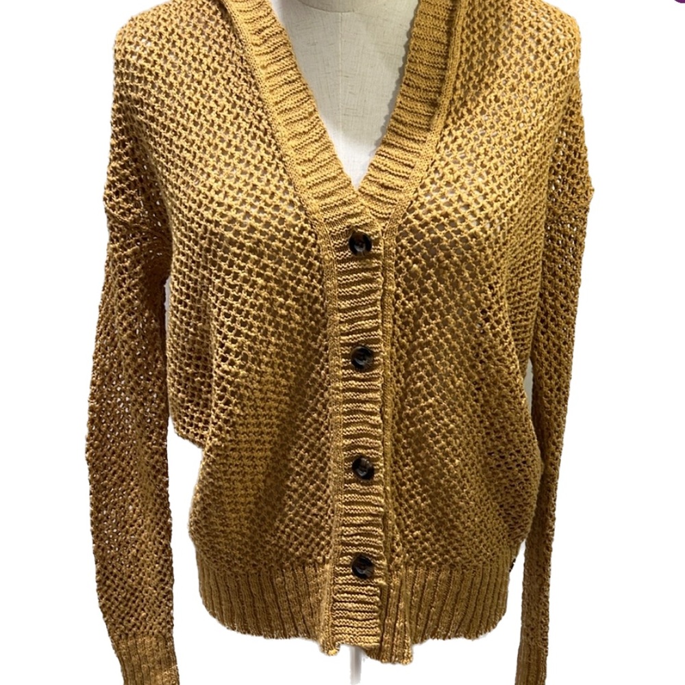 Fun orange/mustard colored Roxy knit lightweight cardigan, size xs